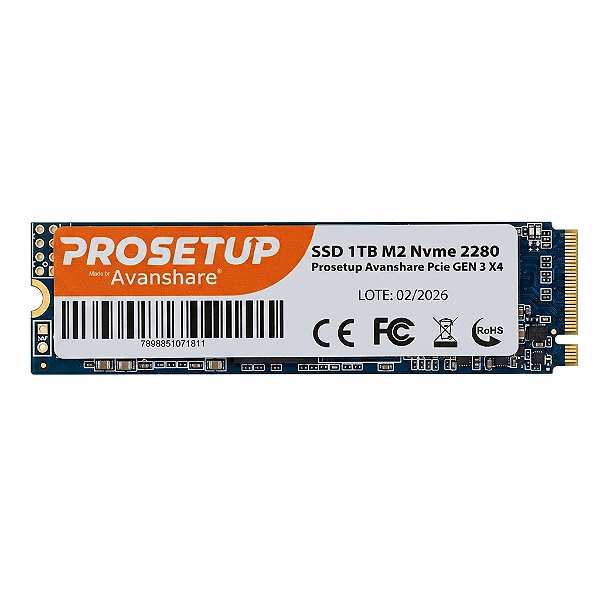 SSD 1TB M2 Nvme 2280 Prosetup Avanshare Pcie GEN 3 X4 Leitura 1700MB/S Gravacao 1100MB/S