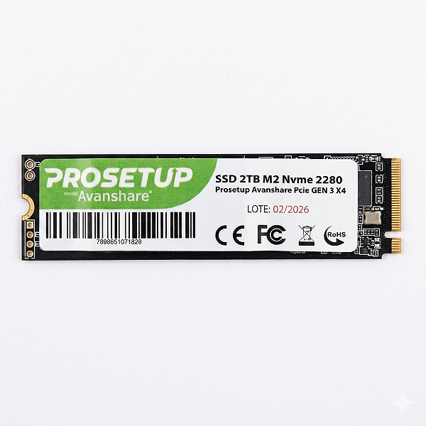 SSD 2TB M2 Nvme 2280 Prosetup Avanshare Pcie GEN 3 X4 Leitura 1700MB/S Gravacao 1100MB/S