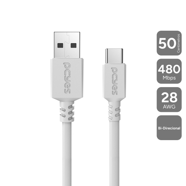 Cabo Para Celular Tablet Carregamento Usb A 2.0 Macho P/ Usb Tipo-C - Branco - 50 Cm - Puacb-05