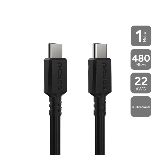 Cabo Para Celular Carregamento Usb Tipo-C P/ Usb Tipo-C 2.0 - Preto - 1 Metro - Pucp-01