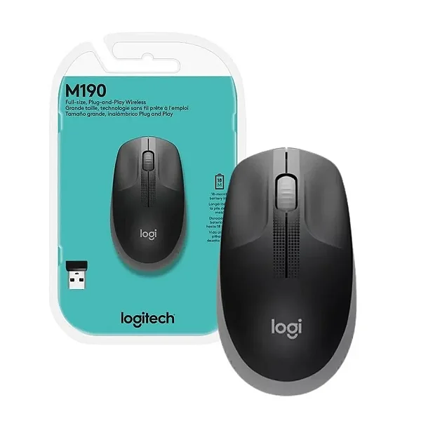 Mouse Sem Fio Logitech M190 Cinza - 910-005902
