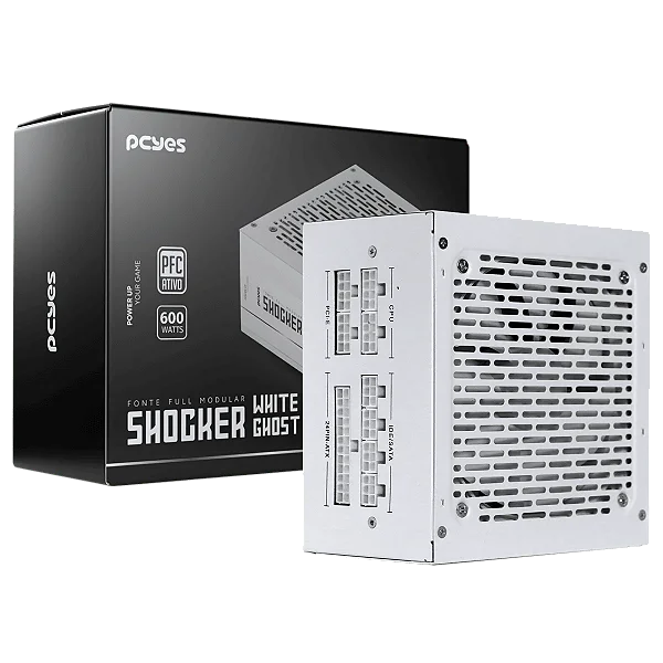 Fonte Gamer Pcyes Shocker Full Modular 600W 80 Plus Standard - White Ghost - Fm600Wwg
