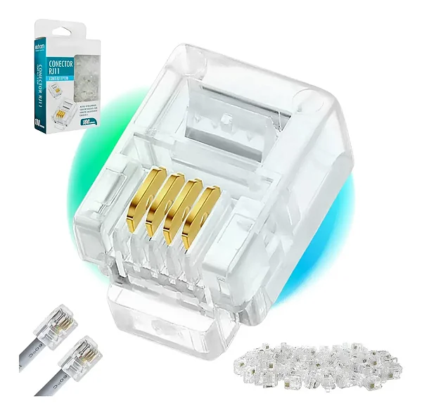Conector RJ11 Telefone 4p4c Cat3 4 Vias 100 pcs
