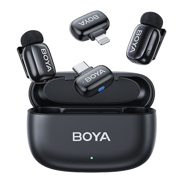 Microfone Sem Fio Boya Mini-12 Lapela Android/Ios Preto