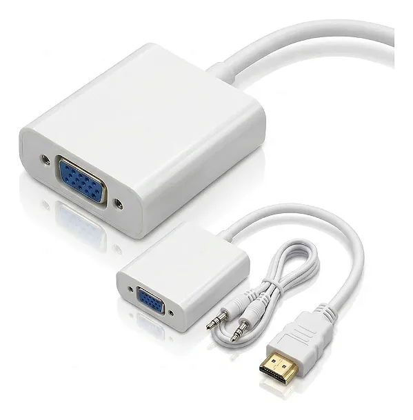 Adaptador Hdmi Para Vga Full Hd com Áudio P2  Tomate  Branco - MTV-603