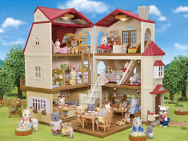 Casa Telhado Vermelho com Luzes Sótão Secreto - Sylvanian Families
