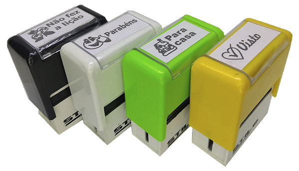 Kit 04 Carimbos Automáticos Stilo 20 - Para Casa/Parabéns/Visto/Não fez a Lição