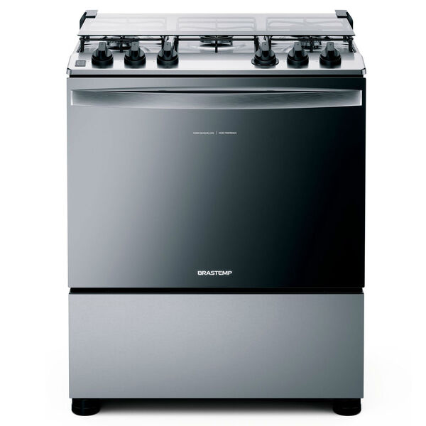 Fogão Brastemp 5 Bocas Cor Inox Com Botões Removíveis E Exclusivo Aro Protetor - Bfs5ncr Bivolt