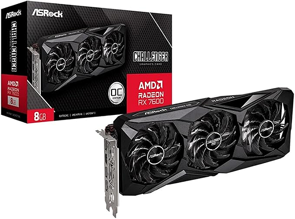 Placa de Vídeo ASRock RX 7600 Challenger PRO OC AMD Radeon, 8GB, GDDR6, Triple Fan - 90-GA62ZZ-00UANF
