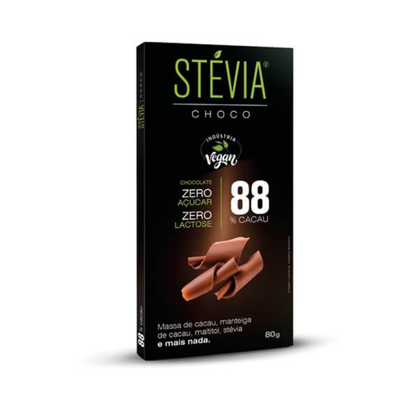 CHOCOLATE STEVIA 88% CACAU 70GR -  VEGAN