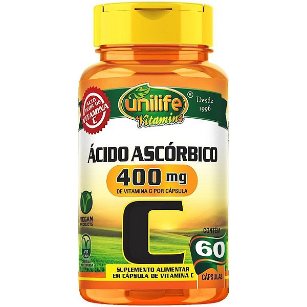 VITAMINA C ÁCIDO ASCÓRBICO 60CAP - 400MG - UNILIFE