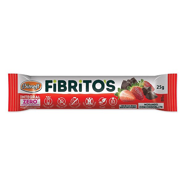 FIBRITOS MORANGO C/ CHOC - INTEGRAL ZERO AÇÚCAR 25G - BIOSOFT