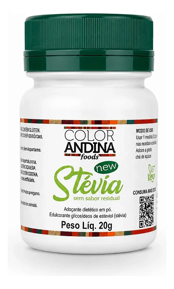 ADOÇANTE STEVIA 100% NATURAL - 20G - COLOR ANDINA