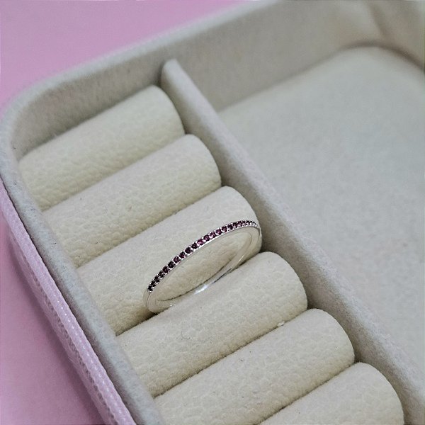 21- Anel Cravejado Pink 16/18 - Prata