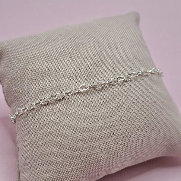 20- Pulseira Elos de Coração - Banhada a Prata