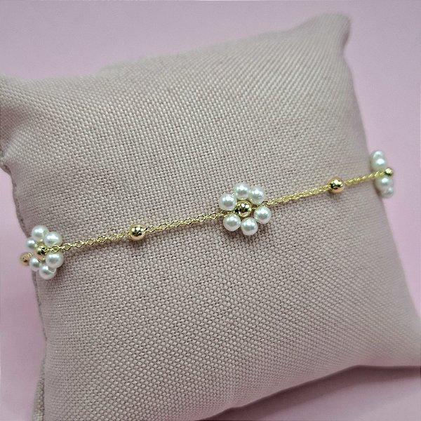 13- Pulseira Flor de Pérola - Dourado