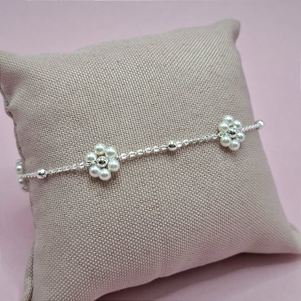 14- Pulseira Flor de Pérola - Prata