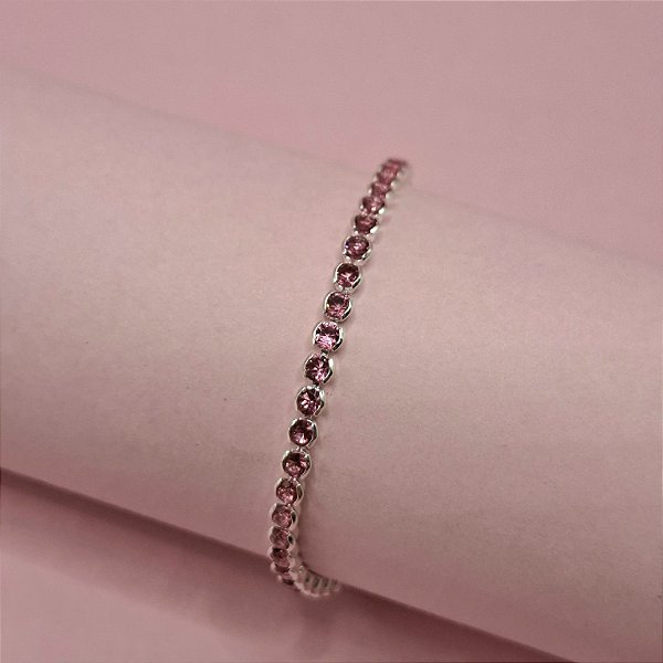 03- Pulseira Riviera Zircônia Pink 3mm - Prata