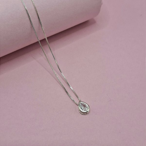 05- Colar Gota de Cristal - Prata 925