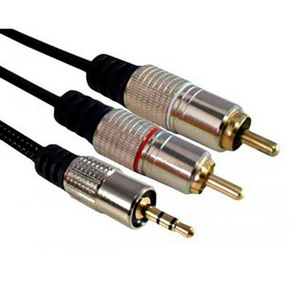 Cabo P2 Estéreo + 2 Rca Profissional Dourado 24k 5m [F108]