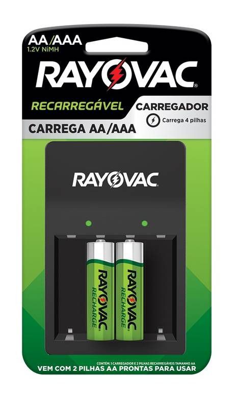 Carregador Rayovac + 2 Pilhas Aa Recarregáveis [F108]