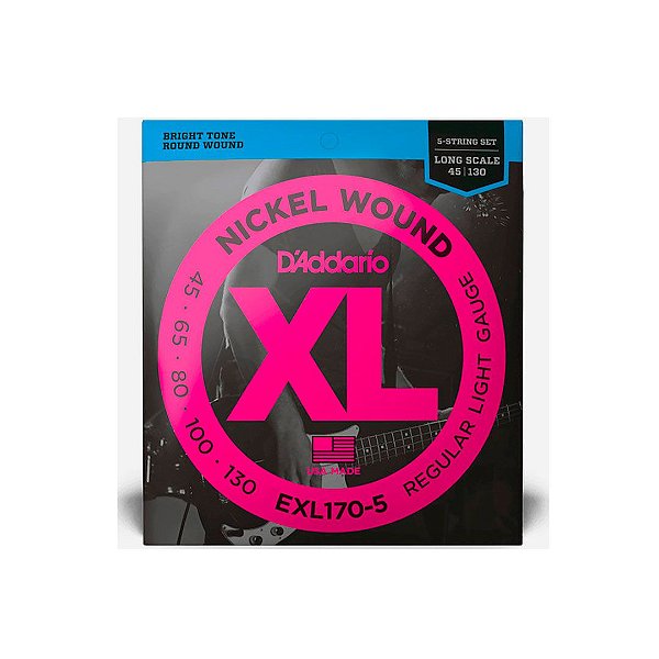 Cordas Para Baixo D Addario Xl Nickel Wound Exl170-5 5 Cordas Escala Longa .045-.130  [F108]