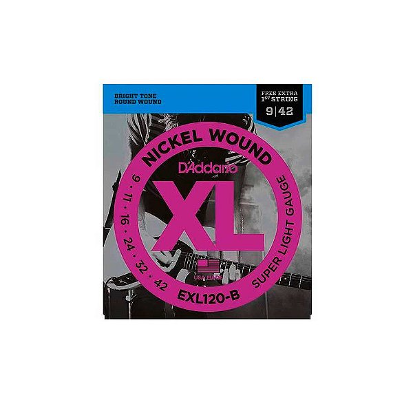 Cordas Para Guitarra D Addario Xl Nickel Wound Exl120-b .009-.042 Com Corda Extra Pl009  [F108]