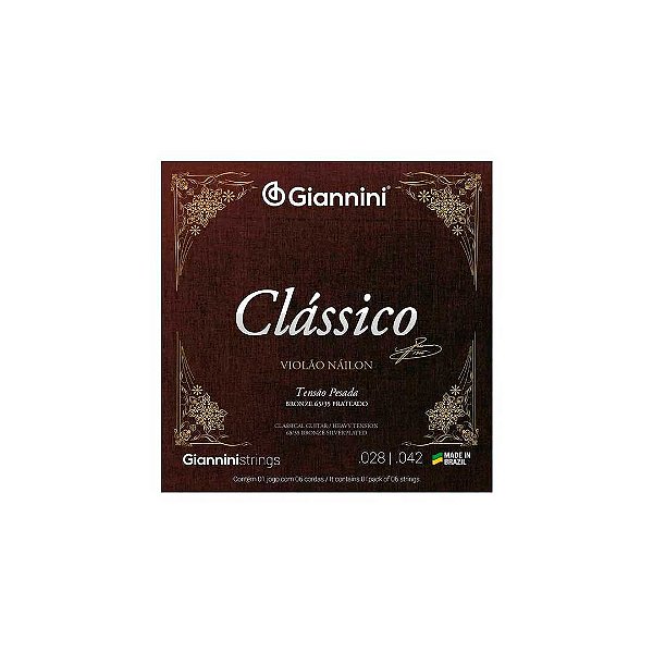 Encordoamento Giannini Clássico P/violão Nylon 65/35 Prateado Alta Genwpa [F108]