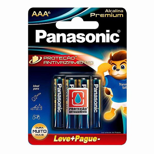 Pilha Alcalina Premium Panasonic Aaa Palito 06 Unidades Lr03egr/6b192 [F108]