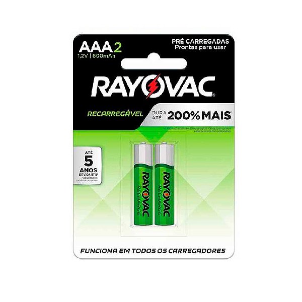 Pilha Recarregável Eco Aaa2 Rayovac Com 02 Unidades [F108]