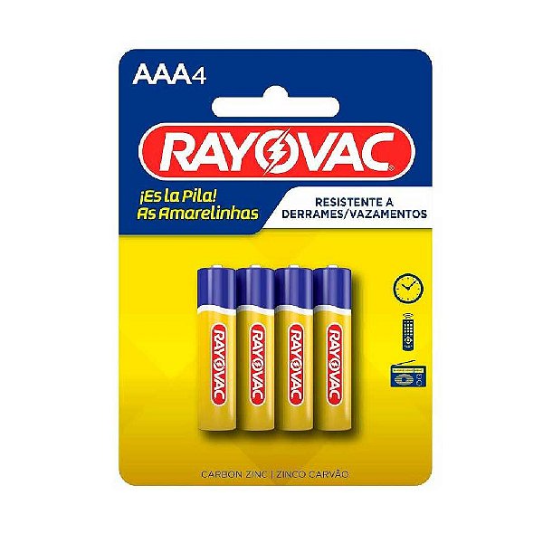 Pilha Zinco Aaa4 Rayovac Amarelinhas Cartela Com 04 Unidades [F108]