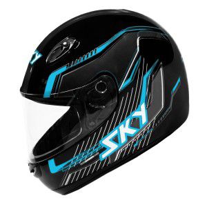 Capacete Sky Gamma Preto Brilho Transf Azul 56 [F083]