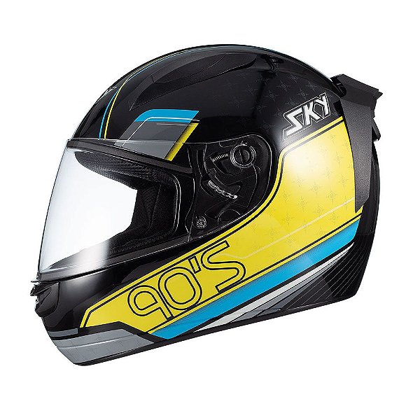 Capacete Sky Two Anos 90 Preto Brilho Transf Azul/amarelo 56 [F016]