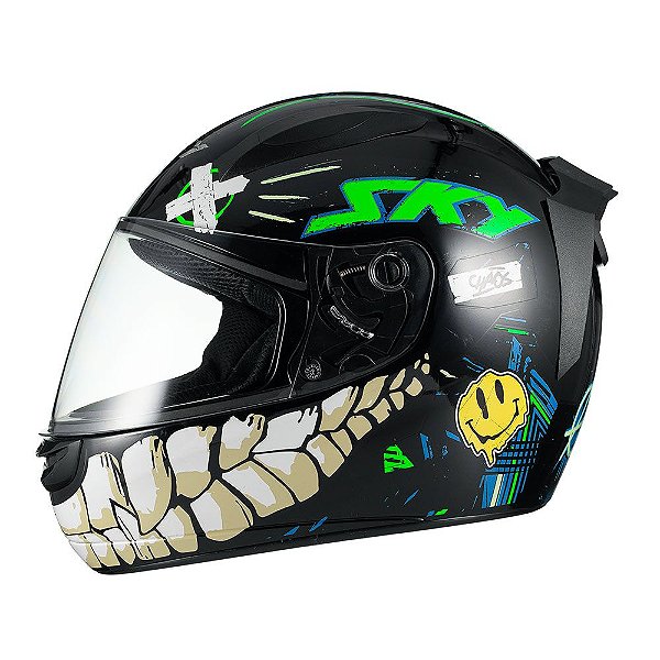 Capacete Sky Two Chaos Preto Fosco Transf Verde 56 [F016]