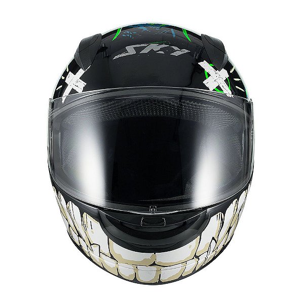 Capacete Sky Two Chaos Preto Fosco Transf Verde 62 [F016]