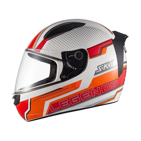 Capacete Sky Two Legends Branco Brilho Transf Laranja 56 [F016]