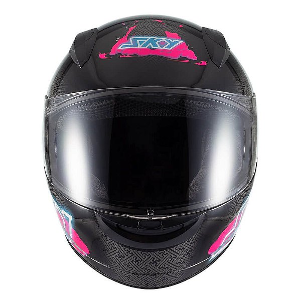 Capacete Sky Two Samurai Preto Fosco Transf Rosa 56 [F016]