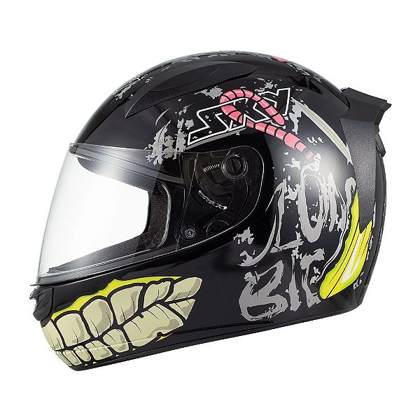 Capacete Sky Two Zombie Preto Fosco Transf Verde 56 [F016]