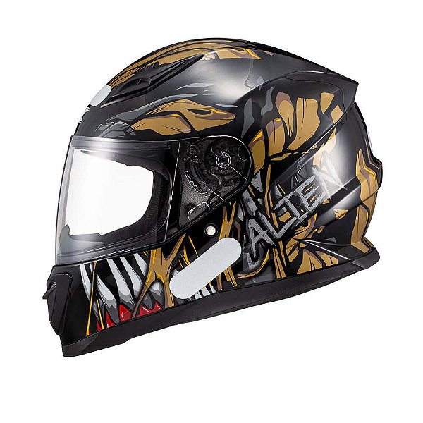 Capacete Texx Fechado Hawk Alien Dourado Pret 56 [F016]
