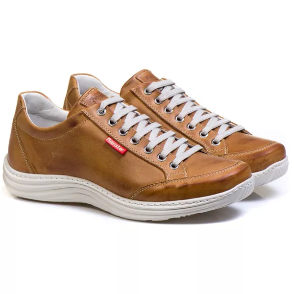 Sapatênis Casual Conforto Couro Marrom Claro [F008]