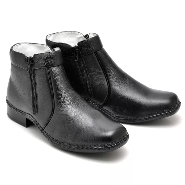 Botina Casual Conforto Couro Preto [F008]