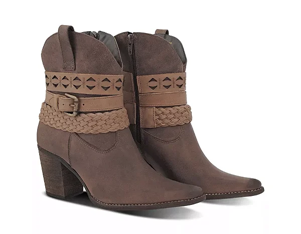 Bota Texana Feminina Cano Médio Couro Fóssil [F008]