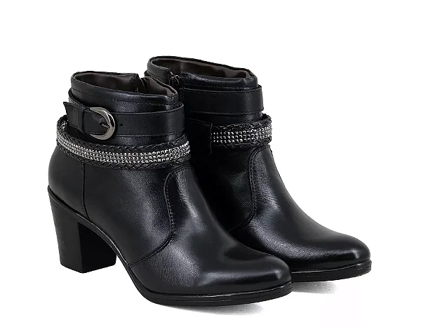 Bota Casual Feminina Cano Curto Couro Comfort [F008]