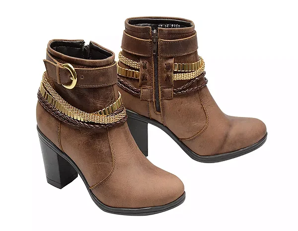 Bota Casual Feminina Cano Curto Couro Comfort Havana [F008]