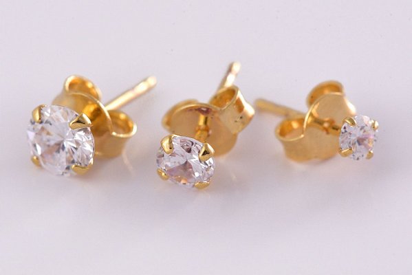 Trio De Brincos Zircônia Folheado Em Ouro 18k [F027]