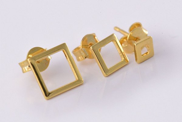 Trio De Brincos Quadrados Folheado Em Ouro 18k [F027]