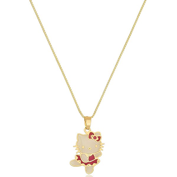 Colar Personalizado Hello Kitty Folheado Em Ouro 18k [F027]