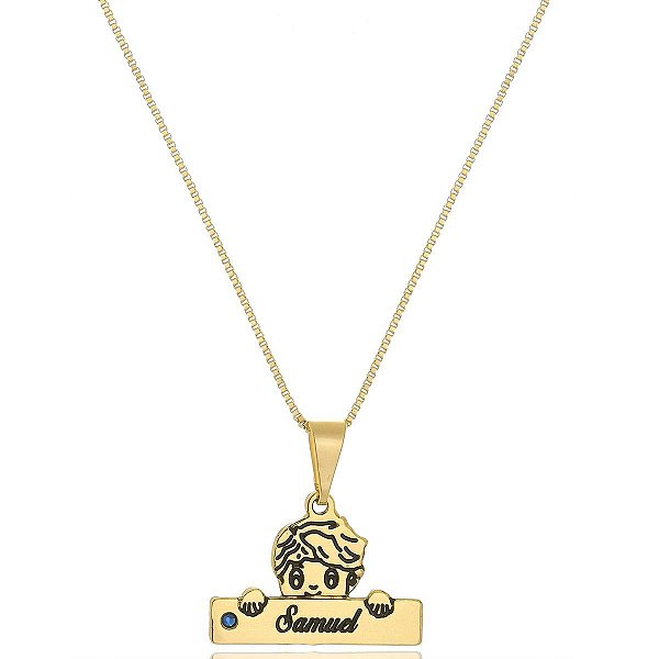 Colar Personalizado Menino Com Nome  Folheado Em Ouro 18k [F027]