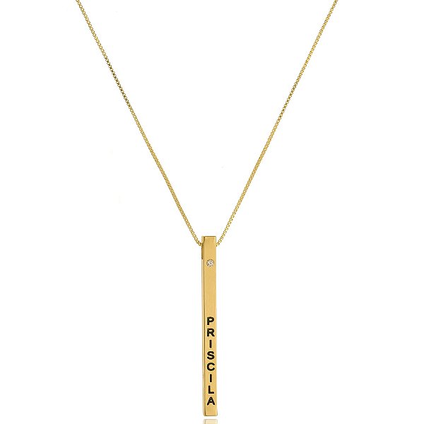 Colar Personalizado Na Vertical Com Nome Folheado Em Ouro 18k [F027]