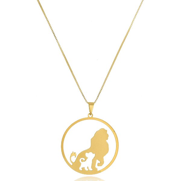 Colar Personalizado Mufasa E Simba Rei Leão  Folheado Em Ouro 18k [F027]